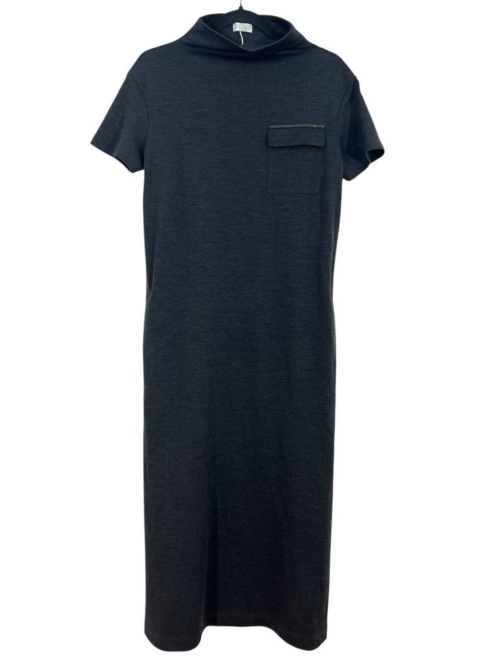 Brunello Cucinelli Mock Neck Wool Pocket SS Dress Gray NWOT Medium